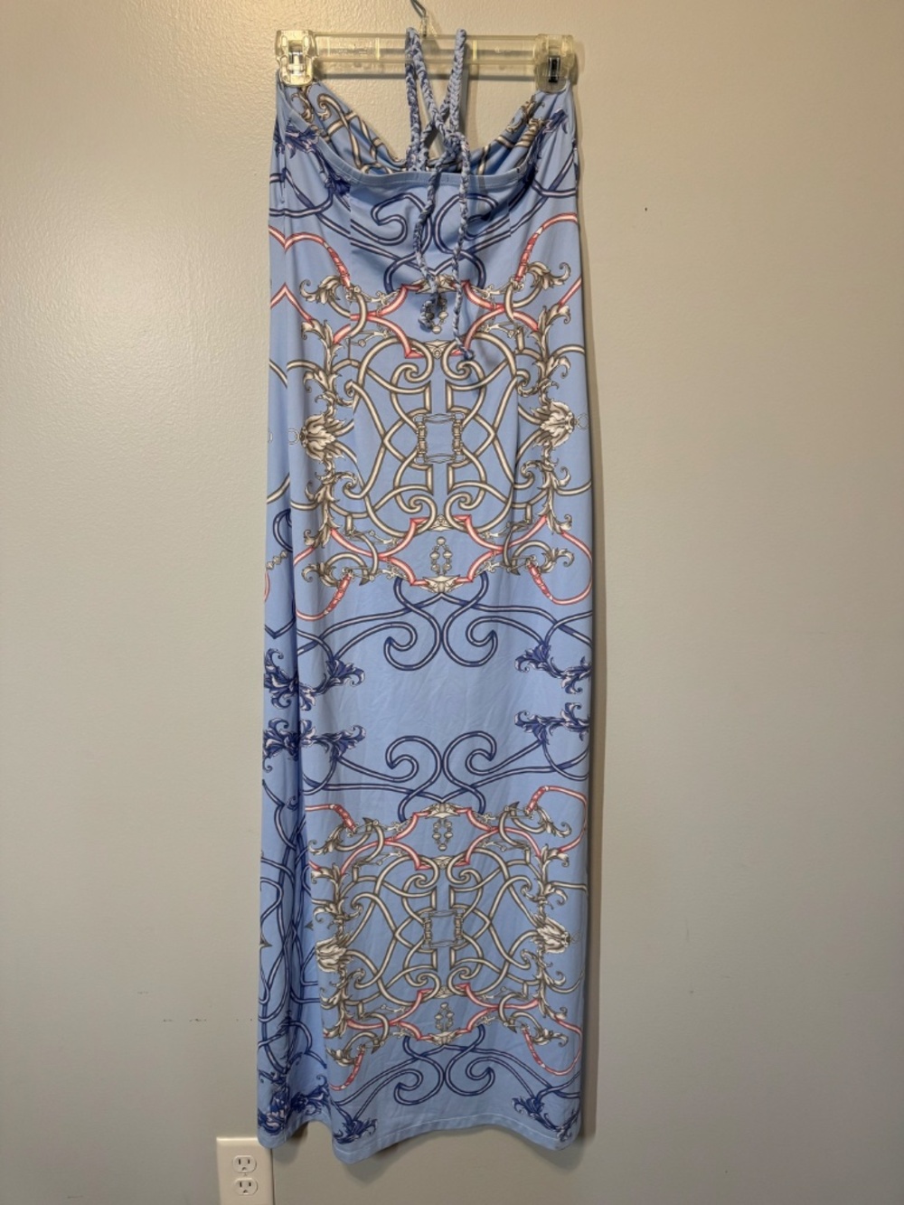 J. McLaughlin Blue Equestrian Scarf Print Halter Maxi Dress Size S Resort - Picture 3 of 11